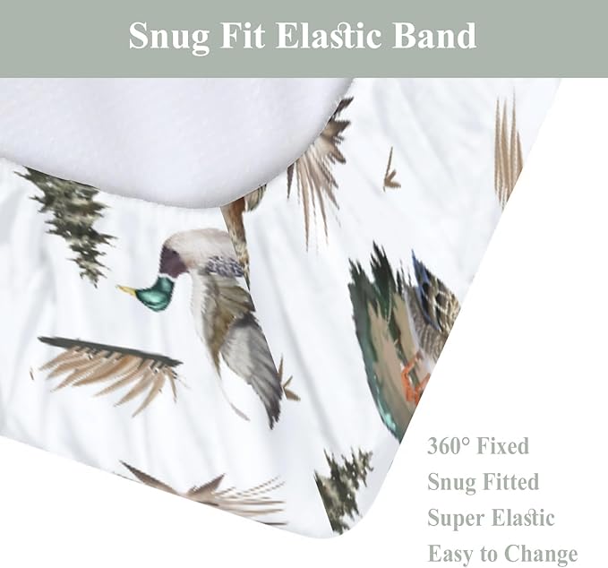 Vintage Mallard Ducks Trees Changing Pad Covers for Baby Girl Boy Duck Hunting Season Fitted Change Table Cover Mats Wild Ducks Animals Soft Diaper Changing Table Sheets 32''×16''