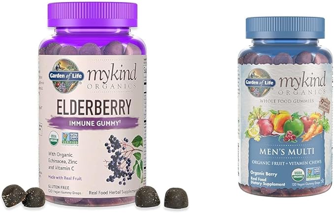 Garden of Life Organics Elderberry Gummies for Adults & Kids - Immune Support Supplement with Organic Fruit & Organics Men's Gummy Vitamins Multi Berry, 120 Count