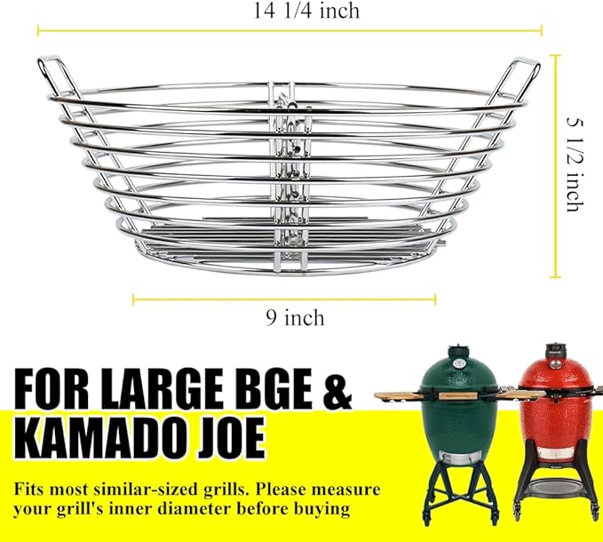 Stainless Steel Charcoal Ash Basket for Large Big Green Egg & Kamado Joe Classic, Lump Charcoal Basket with Divider,Accessories for Big Green Egg