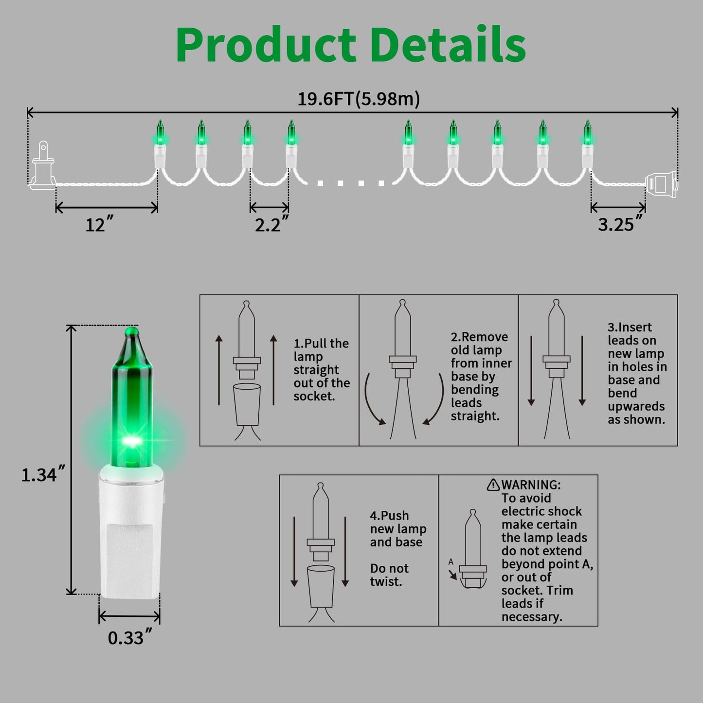Lamphome Green St PatrickS Day Decorations Lights  100 Count 19.6 Feet Incandescent Bulb Mini String Lights For Indoor Christmas Tree Garland Birthday Wedding Party Festival Decoration  White Wire