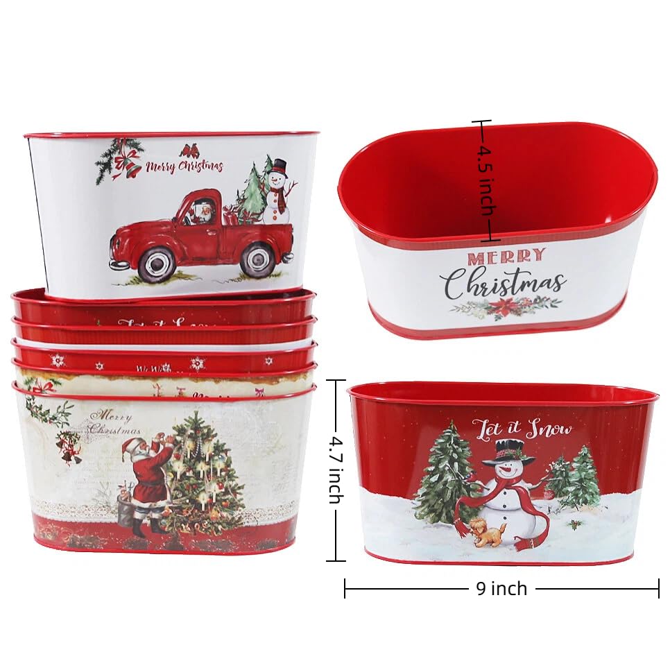 6 PCS Christmas Metal Buckets Christmas Decorations Ice Buckets Metal Planter Pots, Galvanized Pails for Candy Treats Drin...