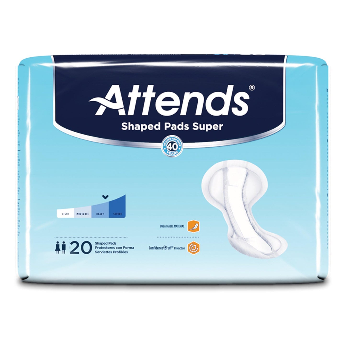 Attends Shaped Pads Super Unisex Incontinent Pad Contoured 13 X 27.2 Inch SPSA, 80 Ct