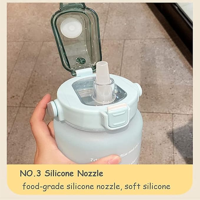 Sports Graduated Water Bottle 2000ml Simple Portable Thermo mug with Straw Lid, Perfect for Outdoor Travel or Gift for Your Family and Friends