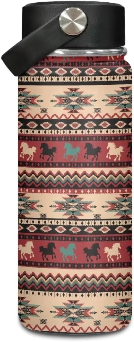 Aztec Horse Insulated Water Bottle 20 Oz for Hot Drink Wide Mouth Water Jug for Fitness, Gym and Outdoor Sports, Leak-proof