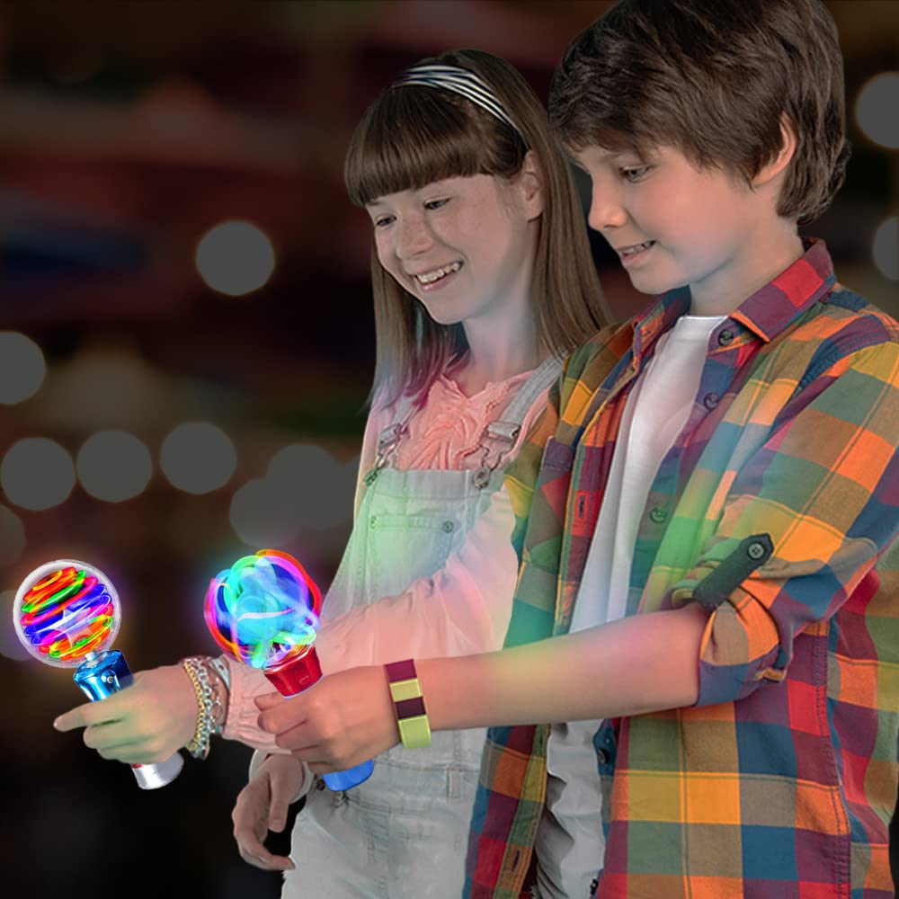 ArtCreativity Light Up Magic Ball Wand & Spinning Light Wand Set – LED Light Spinner Wands for Kids, Includes Flashing Light Up Spinner, Thrilling Colors, and Batteries Included