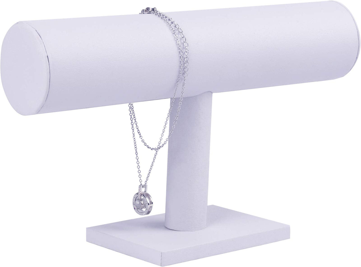 ChezMax Necklace Jewelry Display Jewelry Stand Hovering T-Bar Bracelet Holder for Home Organization, White Leatherette