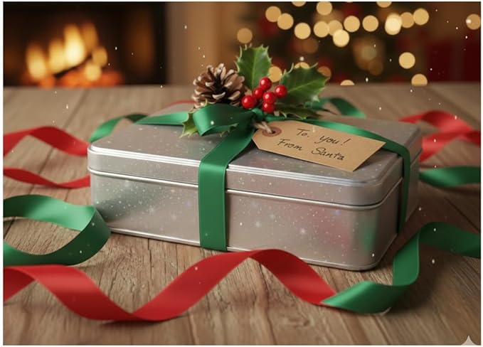 Glitter Tin Bundle – Set of 4 Rectangular Christmas Gift Boxes (Gold, Red, Silver, Pink) – Festive Containers for Cookies, Candy, Crafts & Holiday Gifting