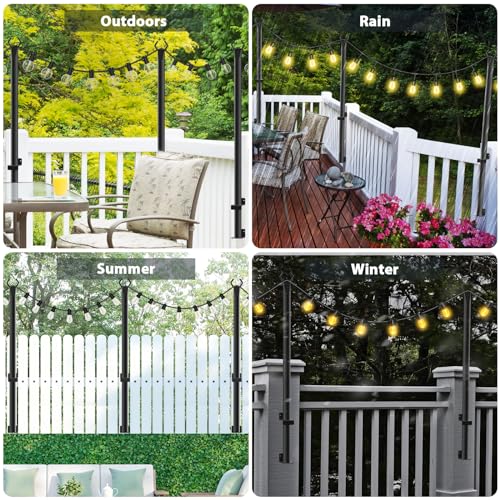 NUERPO 4 Pack String Light Poles,5Ft Metal Poles for Outdoor String Lights,Outdoor Light Poles with Post,Poles/Stand for O...