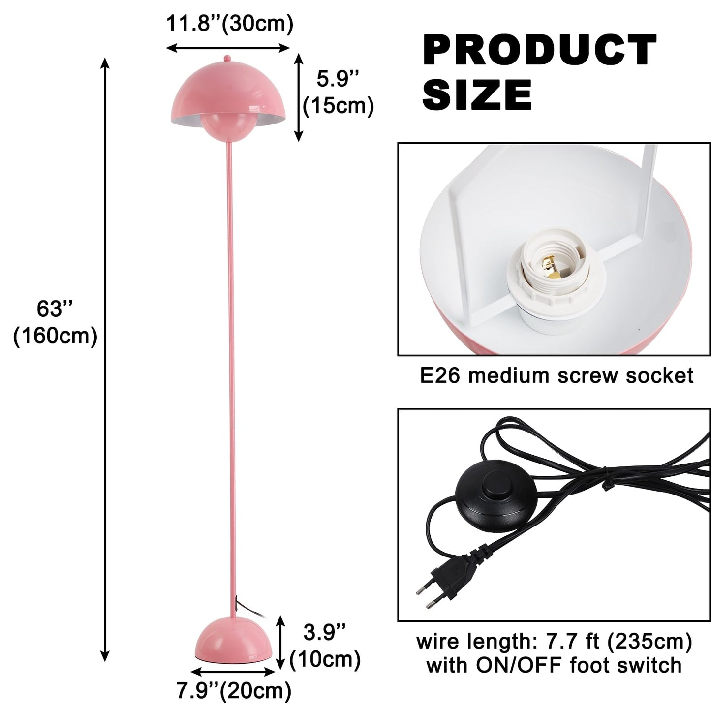 Cosylux Modern Floor Lamp For Living Room  Industrial Tall Standing Lamp For Bedroom  Metal Shade Reflecting Light Reading Floor Lamp For Office  Nursery Room  Corner(Light Pink)