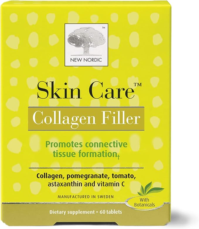 NEW NORDIC Skin Care, Collagen Filler Tablets, Marine Collagen with Vitamin C Supplement for Healthy Looking, Smoother, Plump Skin, 60 Count (Pack of 1)