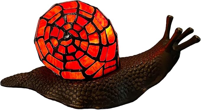 Bieye L10989 Land Snail Tiffany Style Stained Glass Accent Table Lamp for Home Decoration (Red, 10" D x 5" W x 5" H)