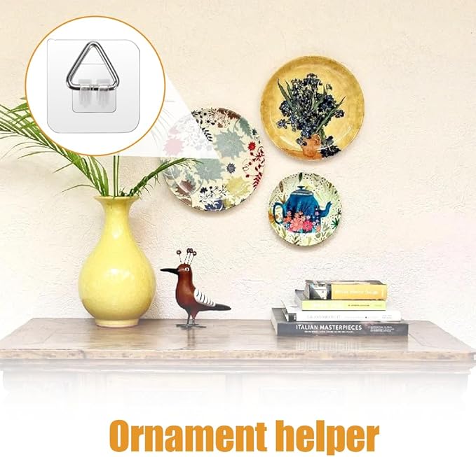 20PCS Vertical Adhesive Plate Holders, Heavy Duty Plastic Wall Hangers Invisible Plate Hooks for Plates Photo Frames Paintings and Art