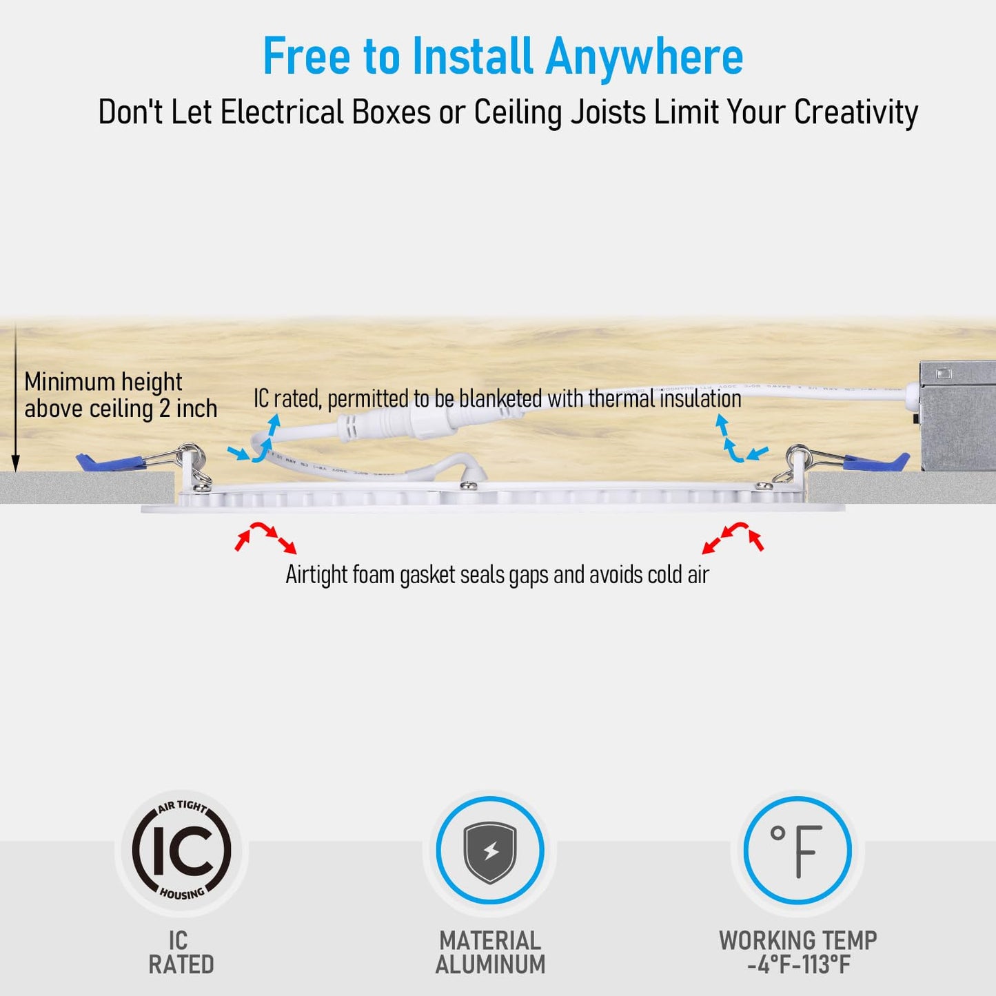 TORCHSTAR 8 Inch Ultra-Thin LED Recessed Lighting, 5CCT, Aluminum, Model A-79310, 18W 1450LM, Dimmable, ET