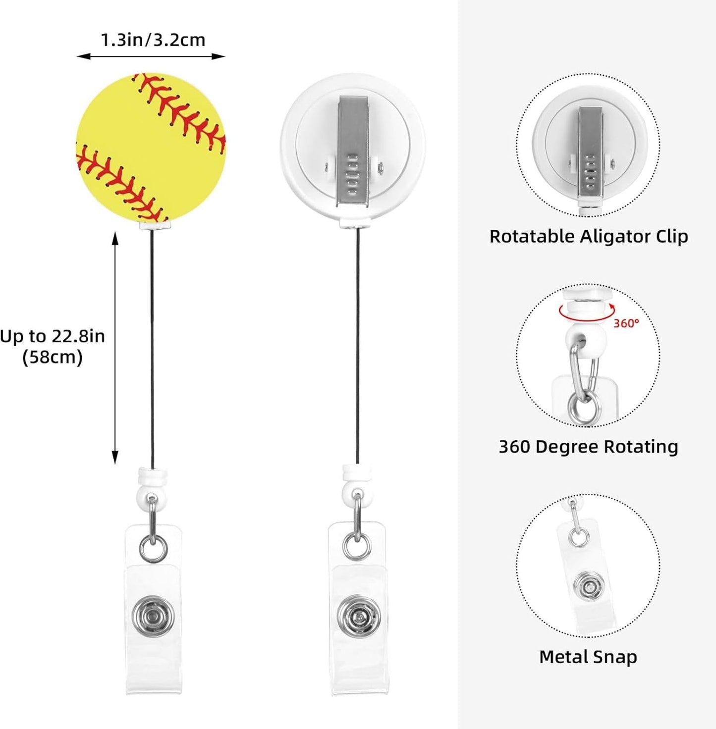 Softball Badge Reels Retractable Badge Holder with Clip for Id Name Tag Office Worker Student Teacher Nurse Doctor