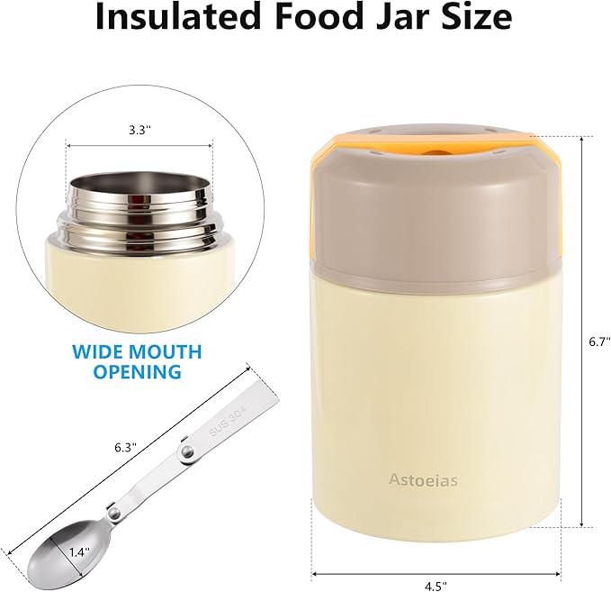 Insulated Thermo Soup Jar for Kids & Adults, 27 oz Stainless Steel Thermal Food Container with Spoon, Triple Layer Insulation (Gray)