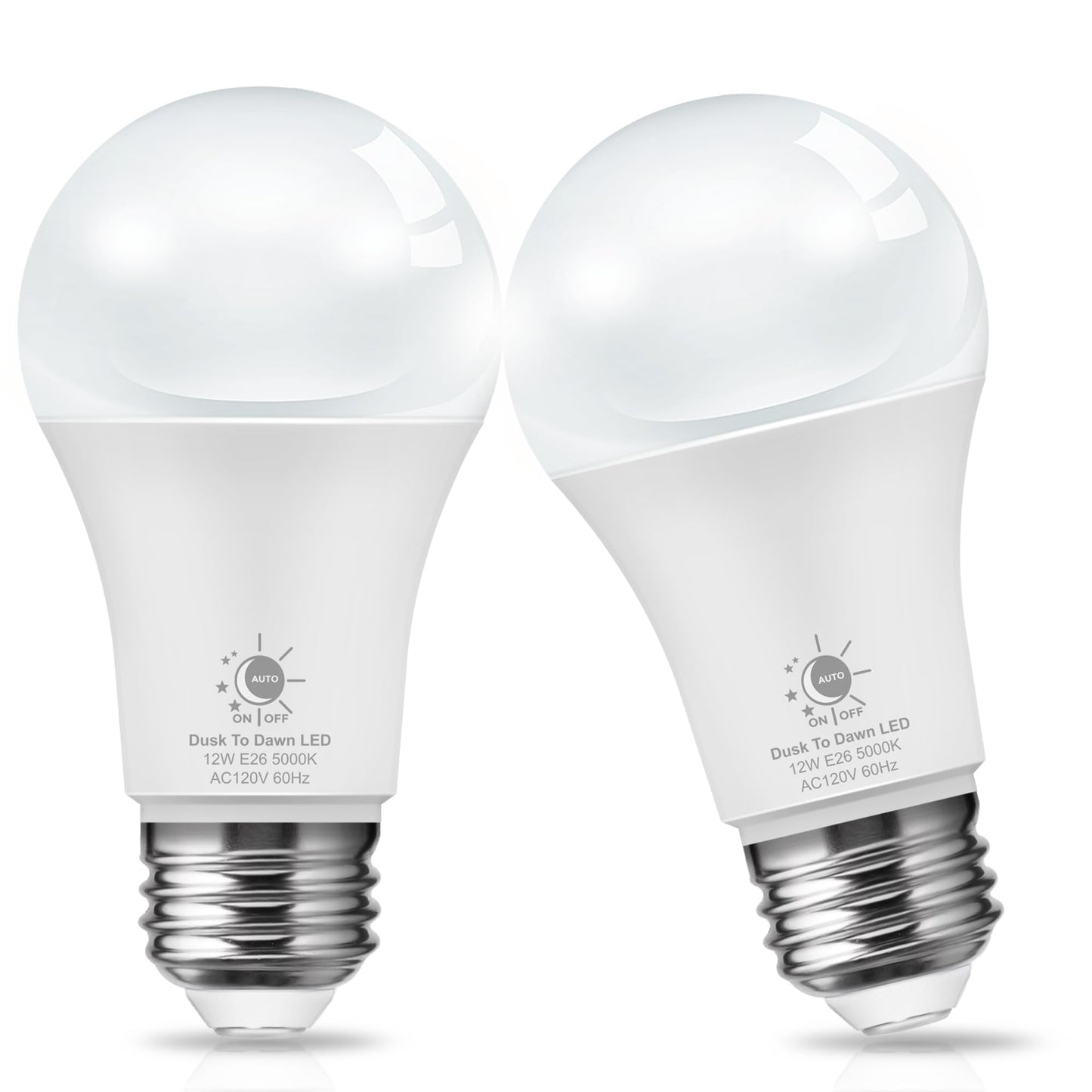 L Lohas Led Dusk To Dawn Sensor Light Bulbs, 12W A19, 5000K Daylight White, Auto-On/Off, E26 Base, 2 Pack