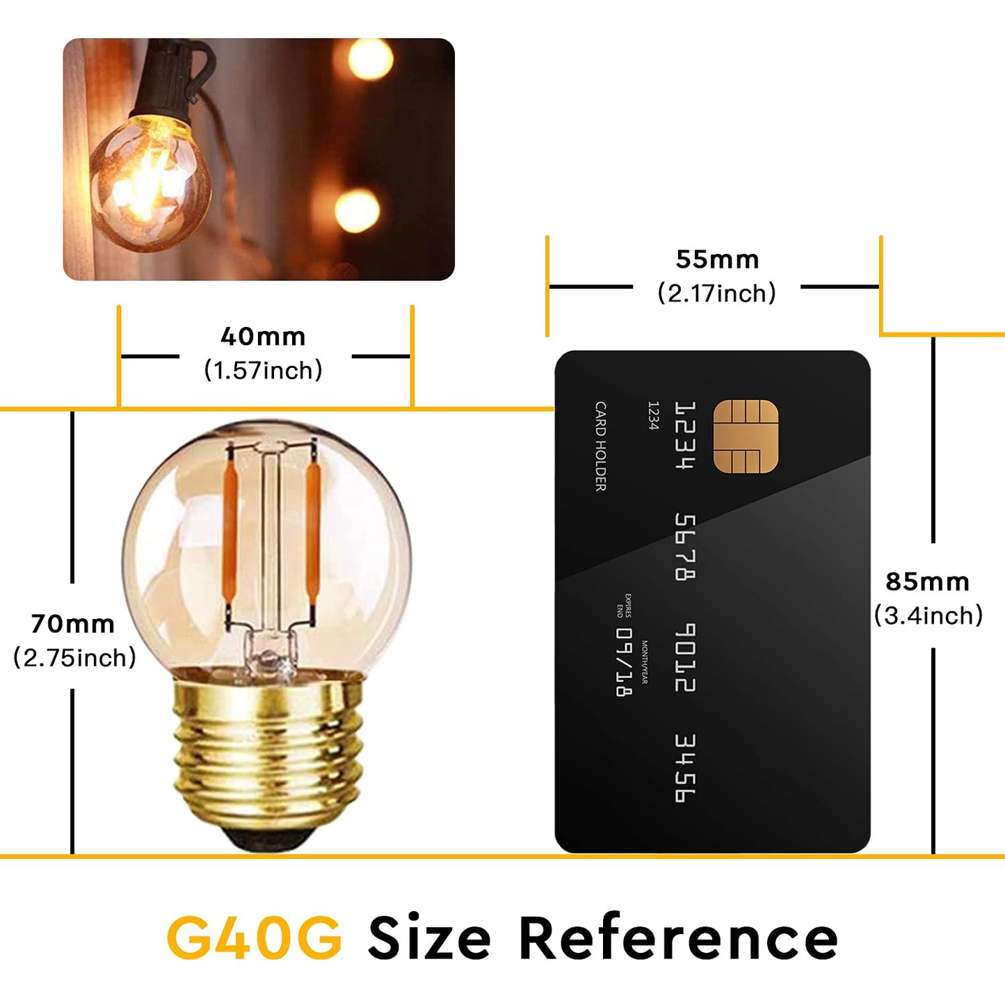 Grensk G40 Edison Led Filament Mini Globe Bulbs, 1W (10W Equivalent), Ultra Warm White 2200K, Amber Glass, 6 Count