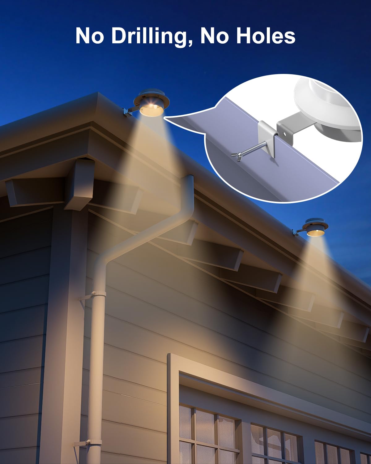 FALOVE Solar Powered Gutter Lights - 4 Pack, Waterproof LED Fence Lamp, Warm White, Model FA0415W-4, Easy Installation