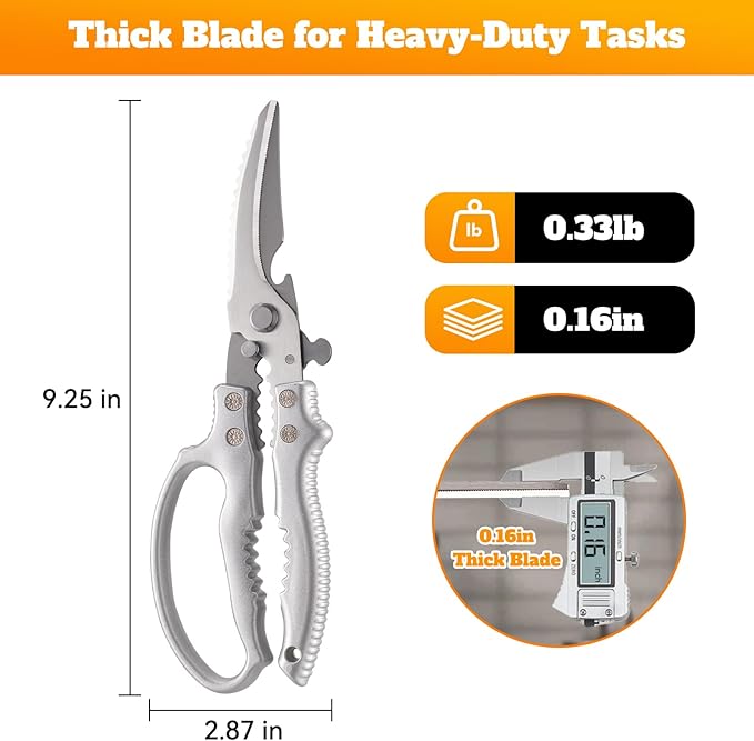 Heavy Duty Kitchen Scissors, Poultry Shears for Meat, Chicken, Bone, Turkey, Fish. Kitchen shears With Anti-Slip Handle, Spring Loaded, Dishwasher Safe