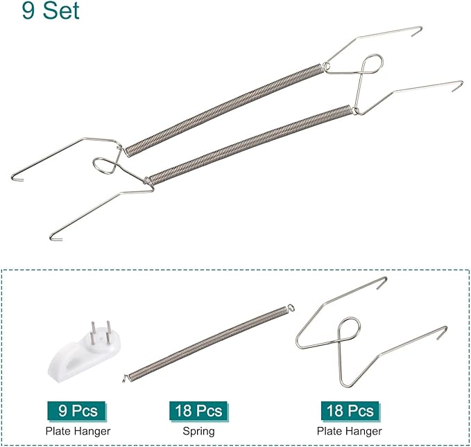 uxcell 9 Pieces Plate Hanger, 12 Inch Stainless Steel Invisible Wall Plate Hangers with 9Pcs Wall Hooks for Decorative Plates, Silver