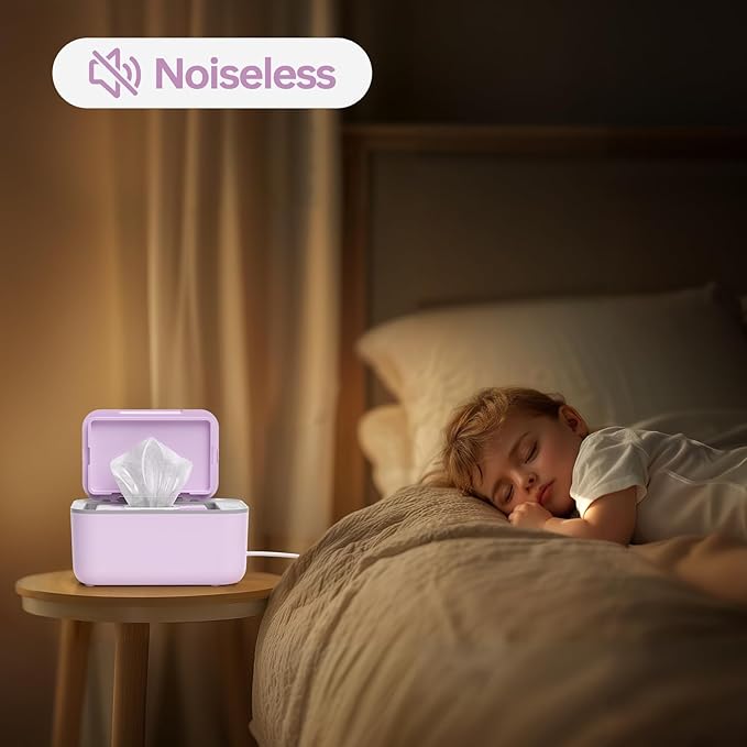 Chefhandy Wipe Warmer with Adjustable Temperature, Silent Heating & Large Capacity | Constant Warmth for Baby or Adult Wipes, Purple