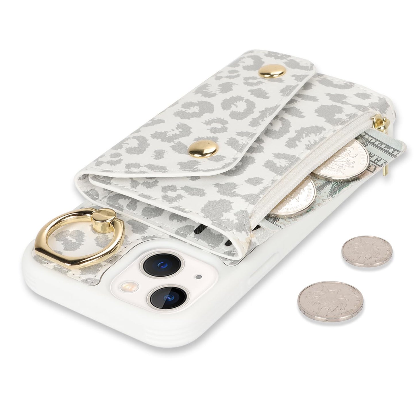 Lipvina For Iphone 13 Mini Case With Card Holder And Strap - Zipper Pocket,Crossbody Lanyard Strap,Credit Card Holder,Stand Ring