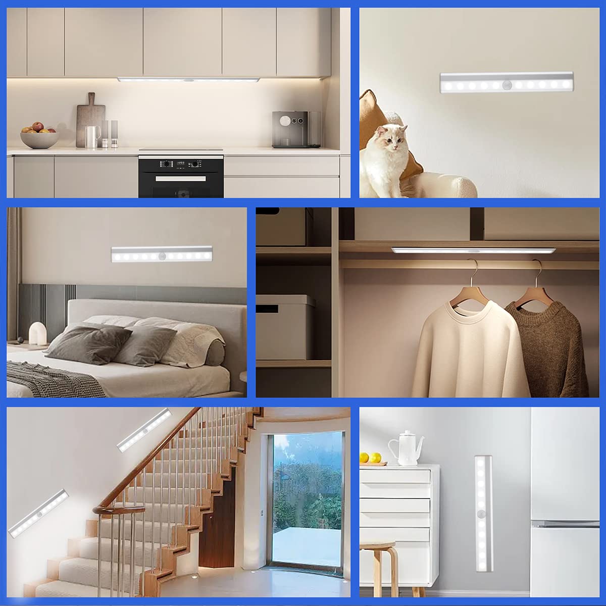 Sixdefly Led Closet Light  10 Leds Dimmer Usb Rechargeable Motion Sensor Light Under Cabinet Lighting  Wireless Stick-Anywhere Night Safe Light Bar For Wardrobe Kitchen