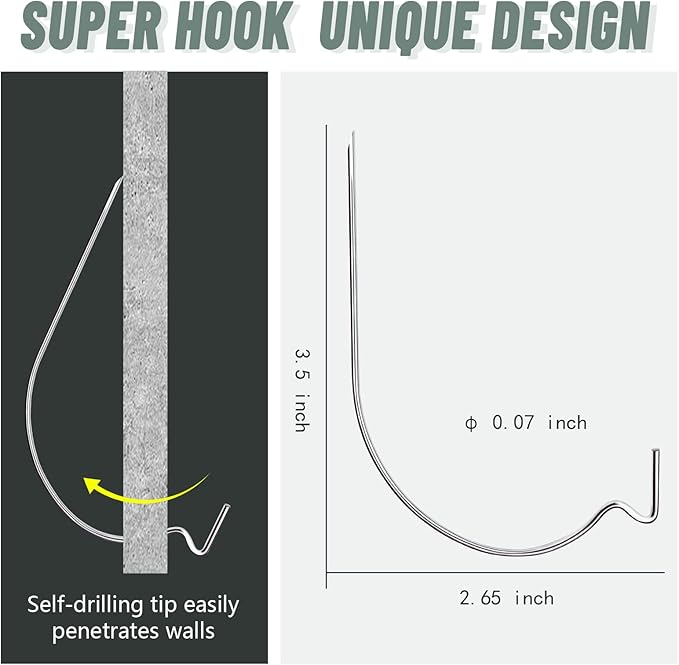 20pcs Super Hook Picture Hangers and Office Pack, Drywall Hooks for Hanging Pictures, Wall Hooks, Picture Hangers, Picture Hanging Kit，Hang Art, Clock, Shelves, Mirrors