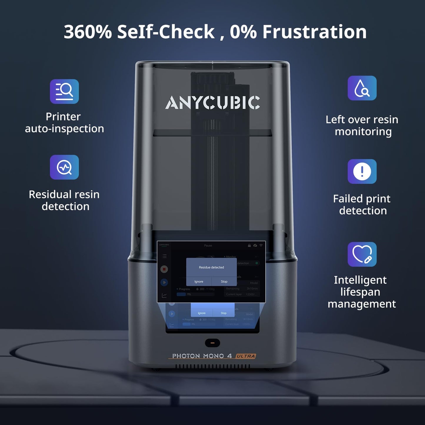 ANYCUBIC 10K Resin 3D Printer, Photon Mono 4 Ultra 7’’ LCD Mono Screen with COB Light Source, Max Printing Speed Up to 120mm/h, HD Touchscreen with 8 Languages, 6.04'' x 3.42'' x 6.49'' Printing Size