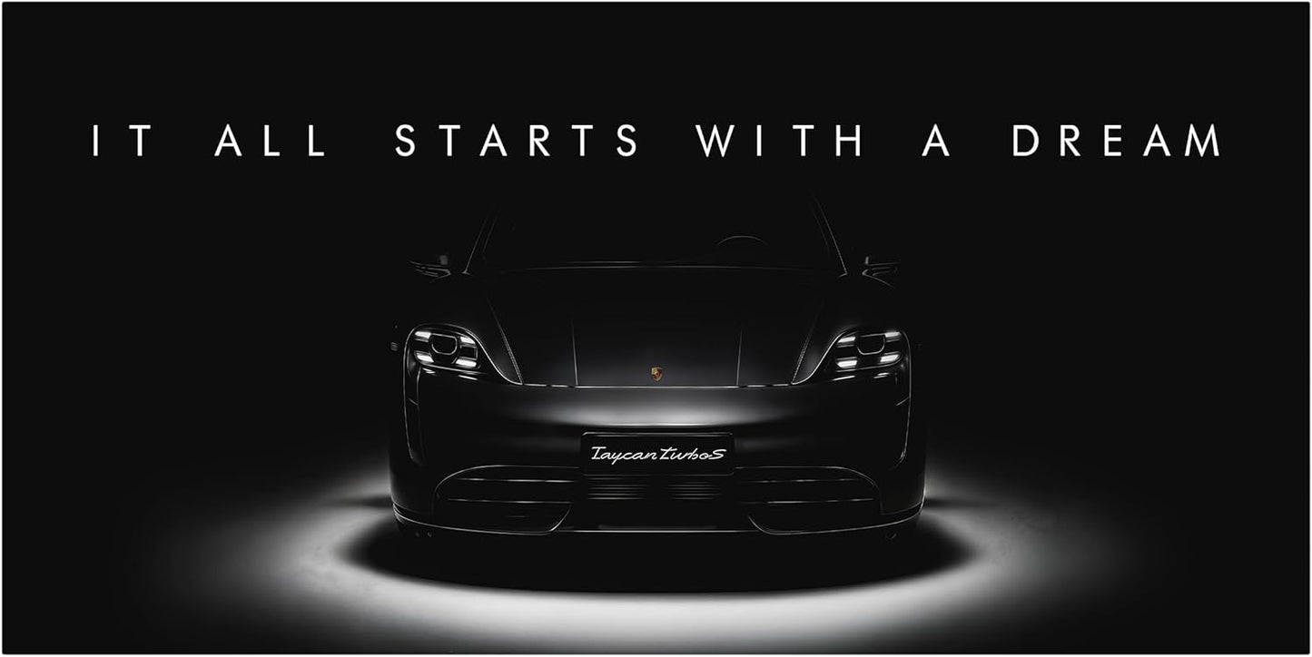 Motivational Wall Art for Office, Super Car Art Canvas, Inspirational Automotive Decor for Porsche Taycan Turbo S Sportscar Lovers, Motivational Wall Decor for Home, Car Poster (24" x 48" in)