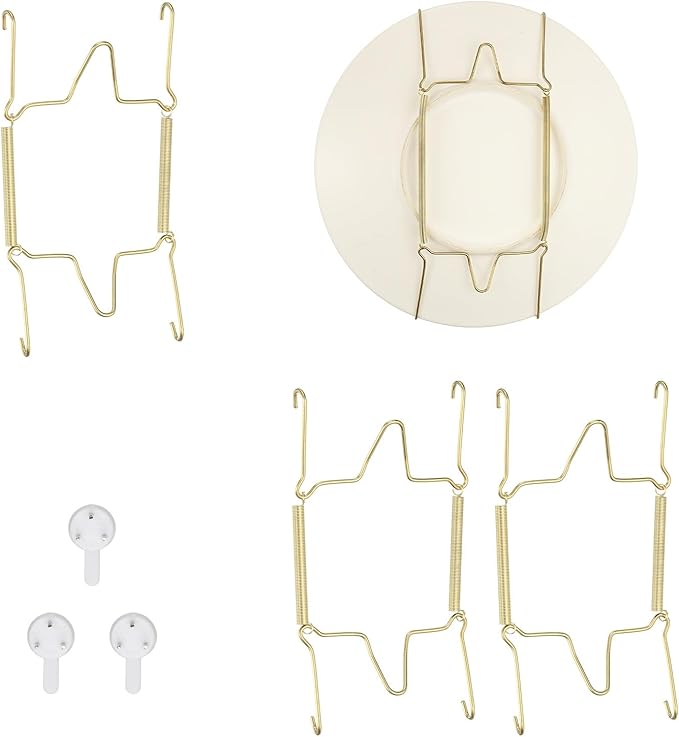 uxcell 3pcs Plate Hangers for The Wall, 6 Inches Stainless Steel Wire Plate Holders with Traceless Nail Displaying Plates Dish DIY Craft, Golden