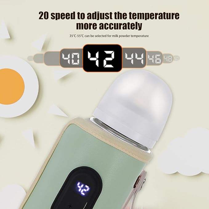 Portable Bottle Warmer 18W Quick Heating Baby Bottle Warmer Temperature Adjustable USB Baby Bottle Heater for Home Family Travel Green, Portable Bottle Warmer