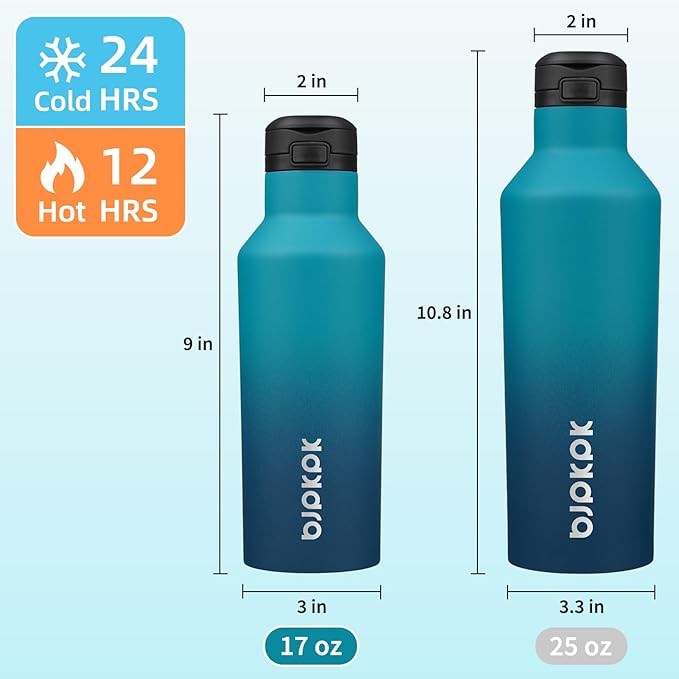 BJPKPK Insulated Water Bottle With Straw 17oz Stainless Steel Water Bottles With 2 Lids And Carry Handle Reusable Travel Metal Thermal Flask,Indigo Black