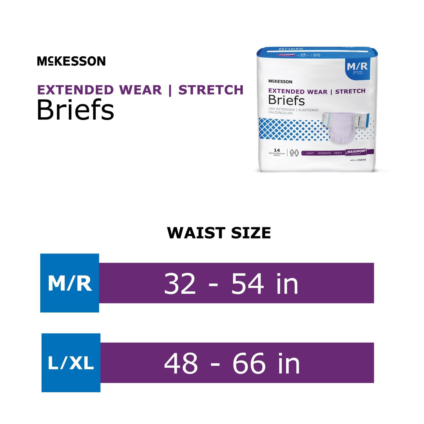 McKesson Extended Wear Stretch Briefs, 56 Count, Size L/XL (48–66 in) – Overnight Adult Diapers with Tabs, Maximum Absorbency, Unisex Disposable Incontinence Briefs for Men and Women
