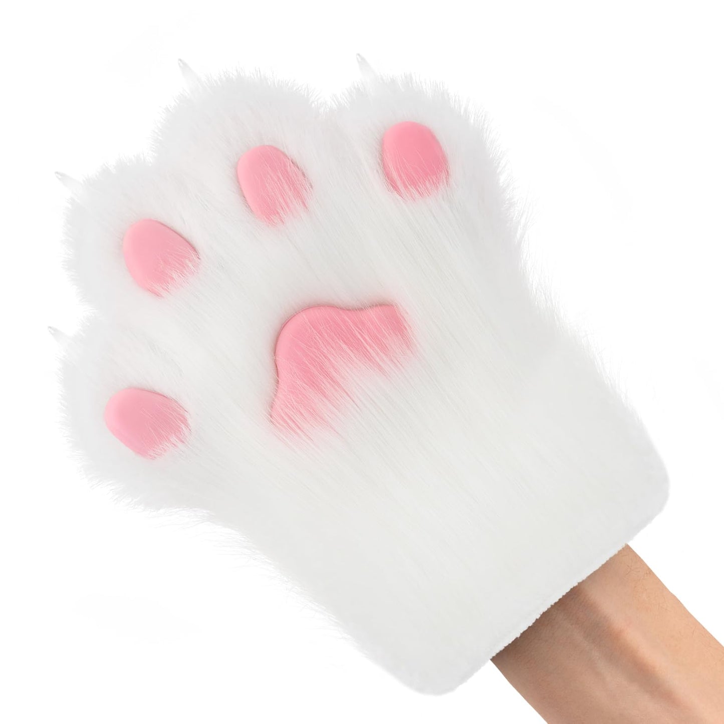 hbbhml Faux Fur Plush Furry Cat Claw Gloves Fursuit Animal Fox Paws Mittens Halloween Cosplay Costume Accessories for Adult