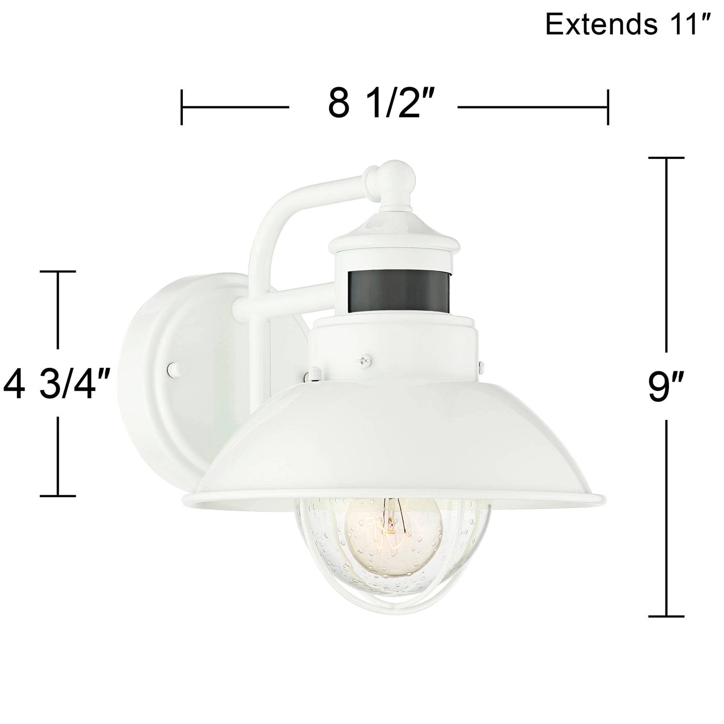 John Timberland Outdoor Barn Light Fixture, 9in Clear Seedy Glass, White, Dusk to Dawn, Motion Sensor, Model A80672P