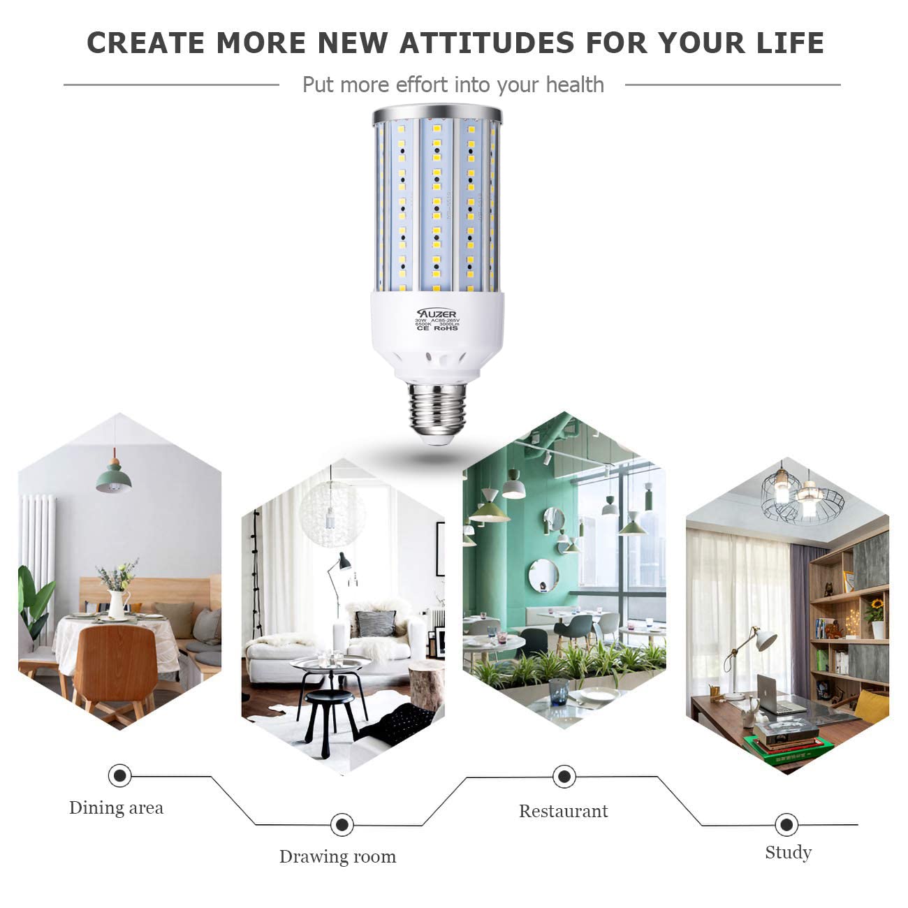 Auzer 2-Pack 30W (200W Equivalent)  E26 Standard Base Led Corn Light Bulb For Garage Factory Warehouse Street Lamp Post Lighting Barn Porch Backyard Garden  6500K Daylight  85V-265V