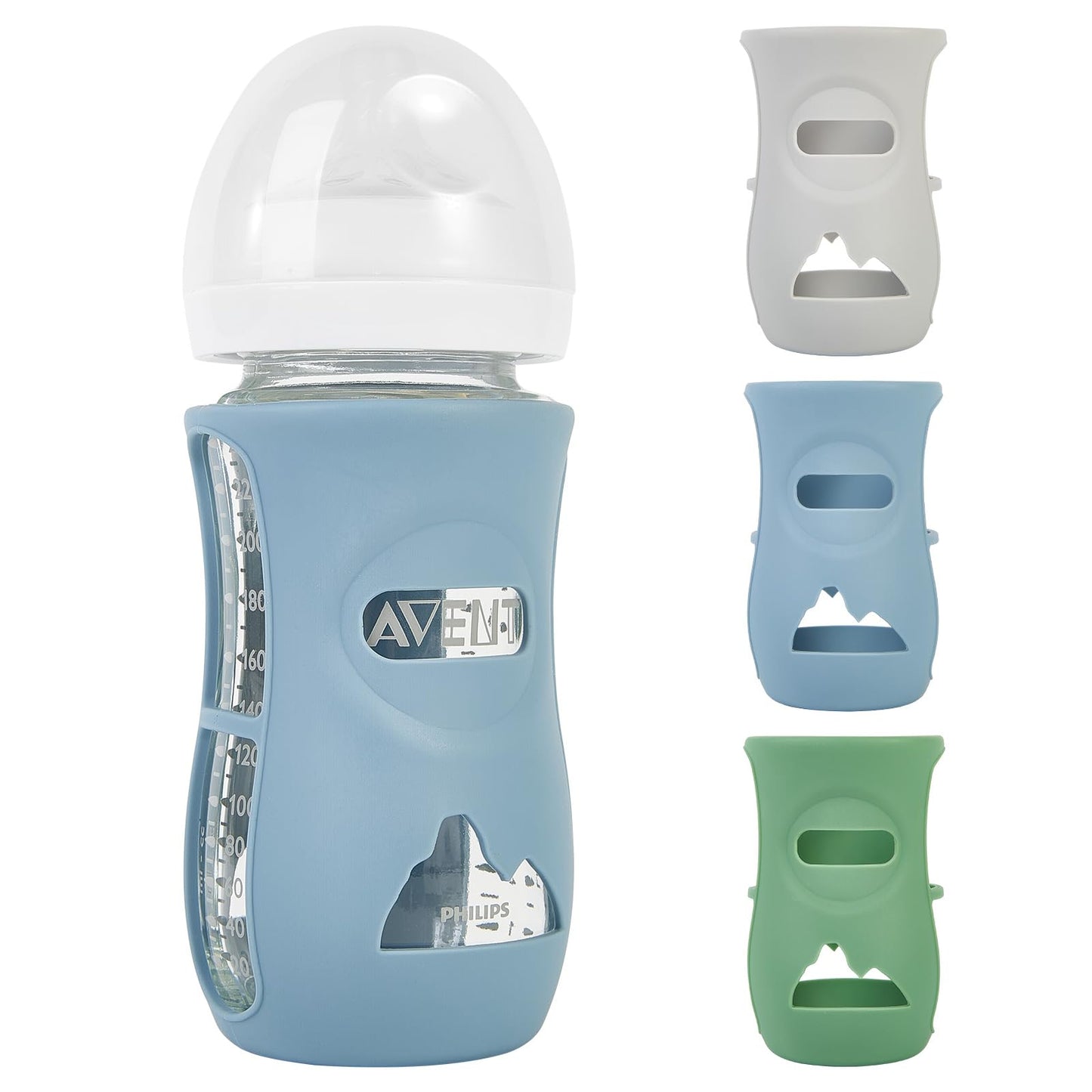 MINMUNJIU 3 Pack Silicone Sleeves for Philips Avent Natural Glass Baby Bottles, Anti Breakage Baby Bottle Holder for Baby Boys, Compatible with Philips Avent Glass Natural Baby Bottle, 8oz