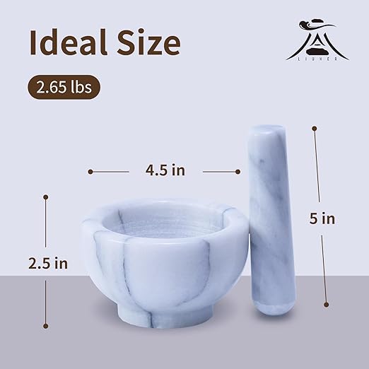 Marble Mortar and Pestle Set, 150ml, Spice Grinder, Herb Ginder, Unpolished Marble Spice Crusher, Kitchen Utensil (4.5" X 2.5")