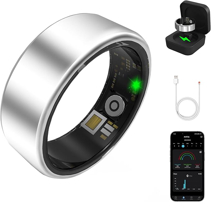 Smart Ring for Women Men Fitness Tracker with Heart Rate, Blood Oxygen, Step, Sleep Monitoring, IP68 Waterproof Fitness Ri...