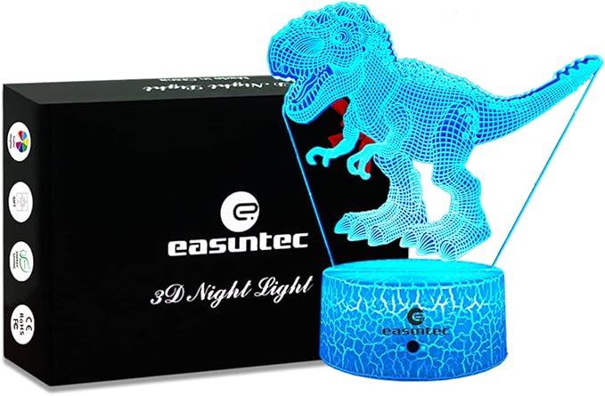 easuntec Dinosaur Toys 3D Night Light with Remote & Smart Touch 7 Colors + 16 Colors Changing Dimmable TRex Toys 1 2 3 4 5 6 7 8 Year Old Boy or Girl Gifts (TRex 16WT)