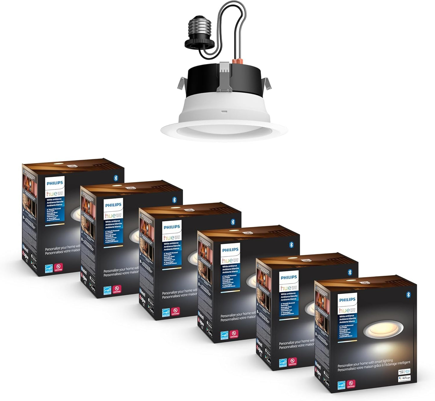 Philips Hue Smart 4 Inch LED Downlights, Warm-to-Cool White Recessed Lighting, 6 Pack, 850LM, Control with Hue App, Compatible with Alexa, Google Assistant, and HomeKit