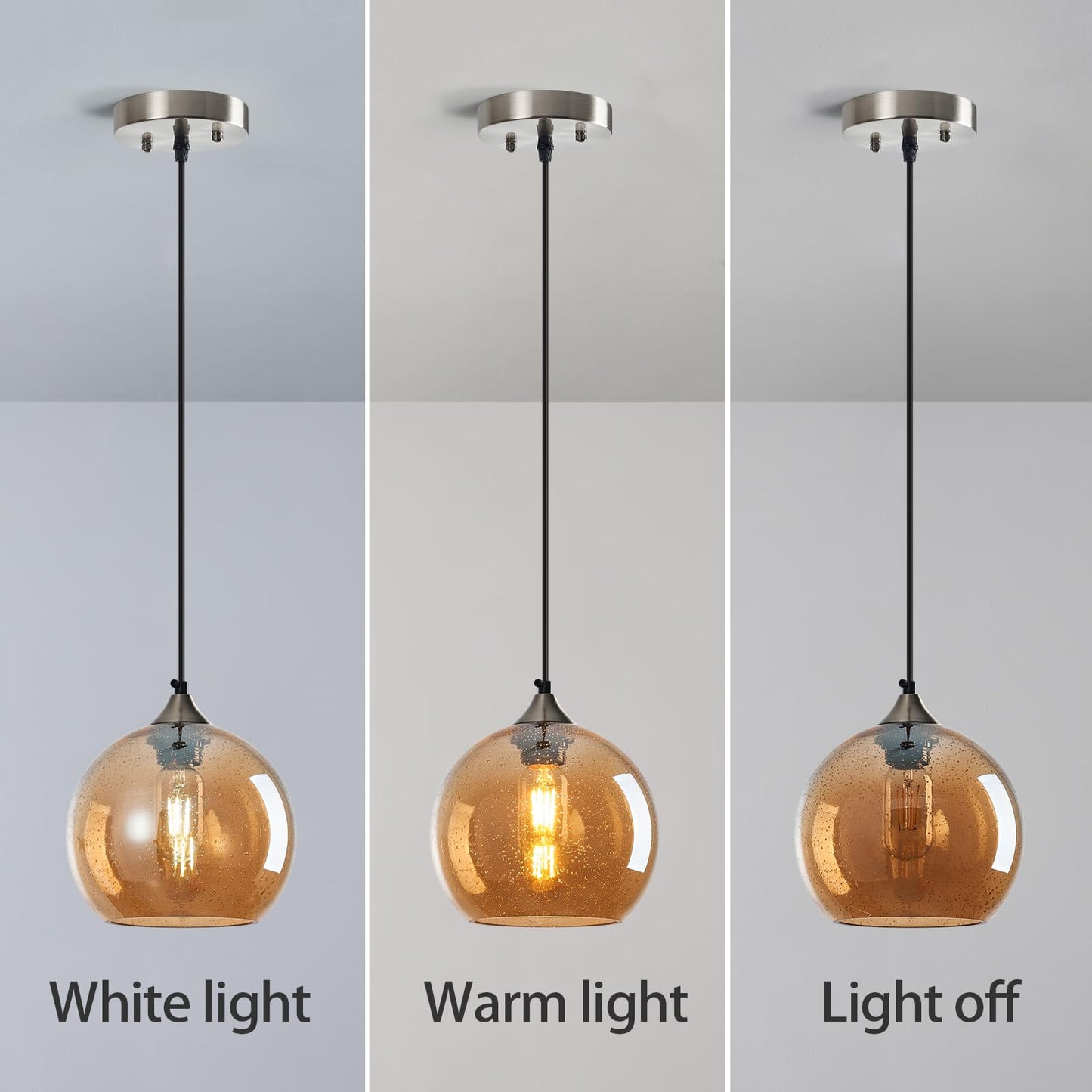 Lbsqj Amber Glass Pendant Lights Kitchen Island Lighting Globe Pendant Light Fixtures Modern Pendant Lighting For Bedroom Living Dining Room Light Fixture (7.87 In  2 Pack)