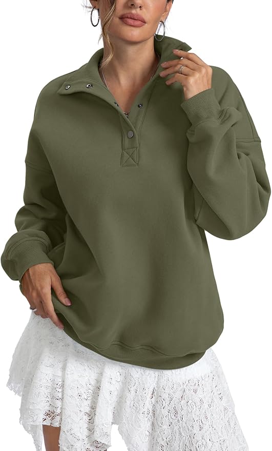 EasyGala Womens Fleece Sweatshirts Oversized Henley Neck Long Sleeve Button Pullover Tops Trendy Outfits Clothes 2026