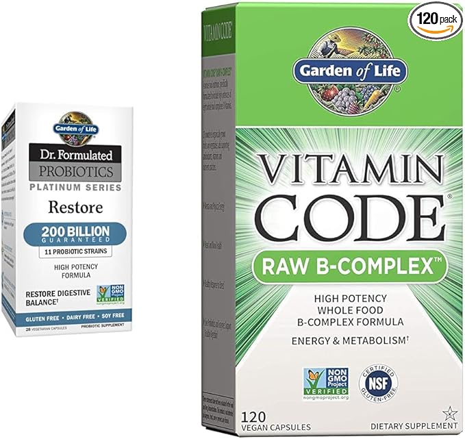 Garden of Life Dr. Formulated Probiotics Platinum Series Restore 200 Billion CFU & Vitamin B Complex - Vitamin Code Raw B Complex - 120 Vegan Capsules