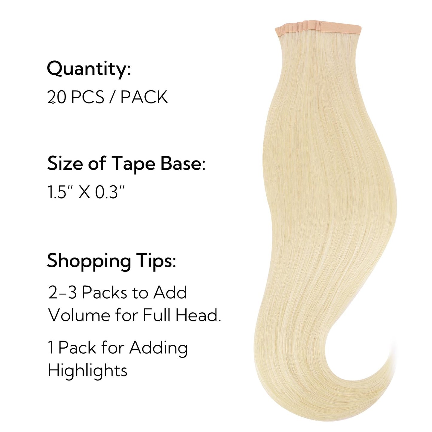 HOTBANANA Tape in Hair Extensions, 14 Inch Tape in Hair Extensions Human Hair 20pcs 50g Platinum Blonde Tape Hair Extensions Str