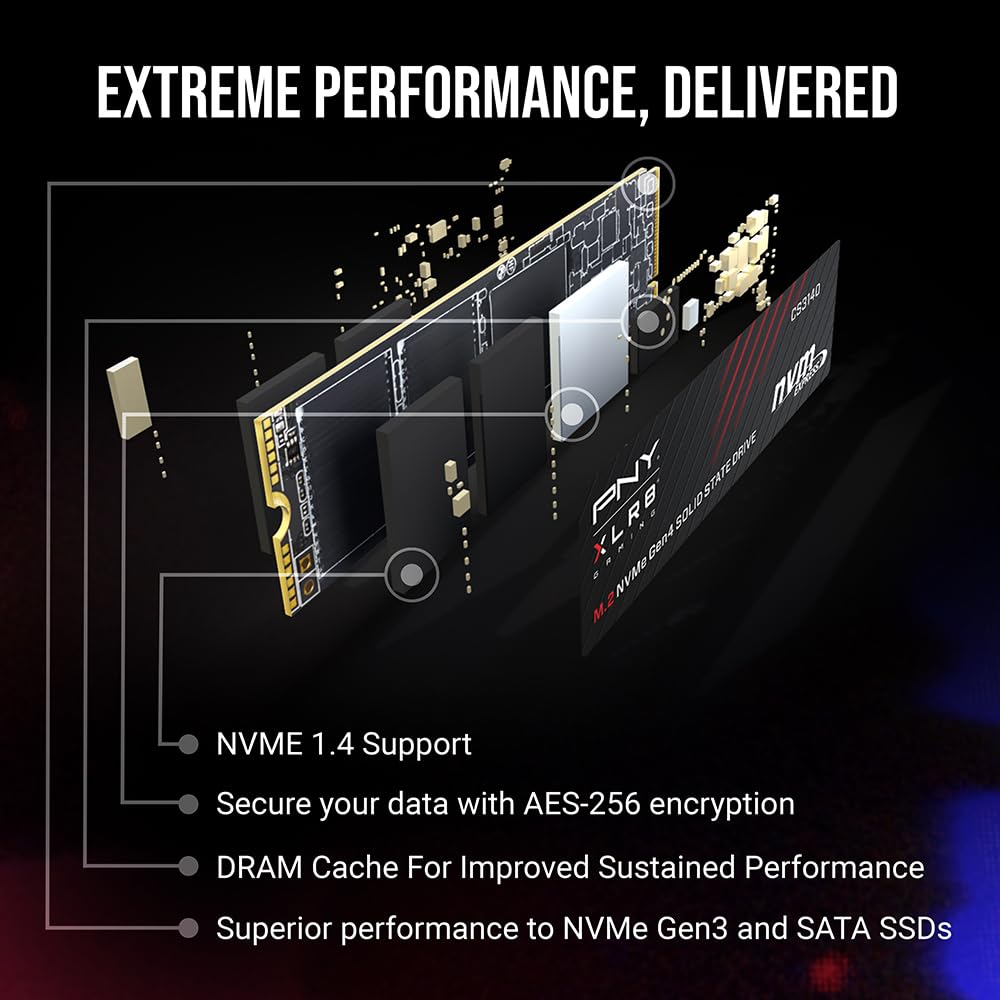 Pny Xlr8 Gaming Cs3140 4Tb Pcie Gen4 Ssd - Up To 7500/6850 Mb/S, M.2 2280, 3D Nand - Ps5/Pc/Laptop Upgrade For Gamers, Creators,