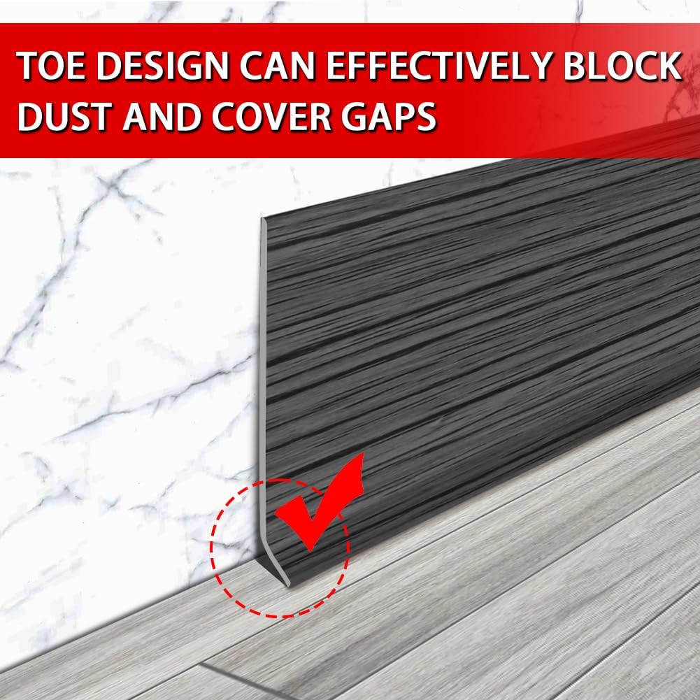 FONUNO Vinyl Wall Base Baseboard Molding Trim 4" Flexible Self Adhesive Rubber Wall Base Moulding Trim Peel and Stick Design, 4 Inch x 100 Feet, Dark Gray Wood