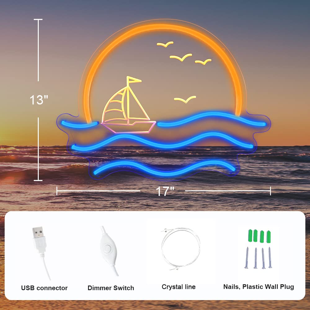 Sunset Neon Sign For Bedroom  Sunrise & Sunset At Sea Neon Light Sign For Wall Decor  5V Sailboat Neon Sign For Living Room Bar Office  Housewarming Gift  17X13 In By Jxin