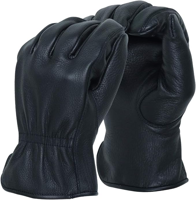 MEN`S FULL GRAIN BLACK DEERSKIN LEATHER GLOVES UN-LINED (American Fur)